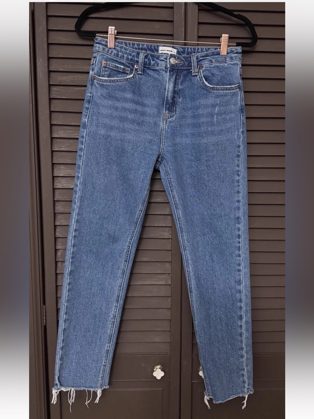 Tally Weijl Blue Denim Straight Jeans Raw Hem Solid Women’s Regular